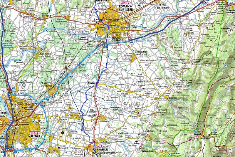 07-08 Karte.jpg - Die achte Etappe mit 21 km: Von Romans-sur-Isère nach Chabeuil